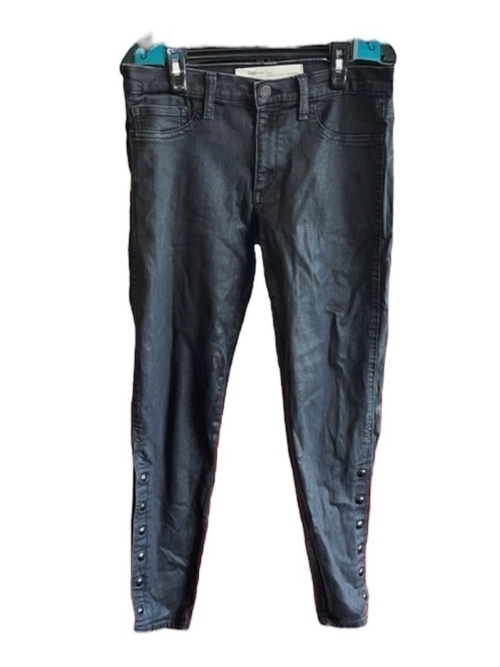 Gap jeans black with a layer of shine leather like look over cotton / polyester